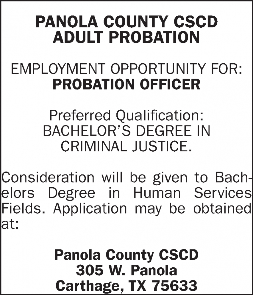 Probation Officer Panola County CSCD Adult Probation