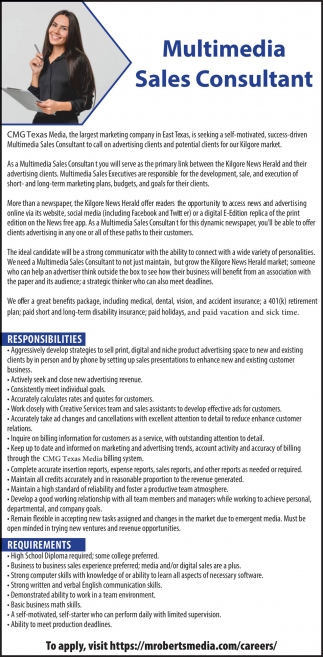 Multimedia Sales Consultant, M. Roberts Media, Longview, TX