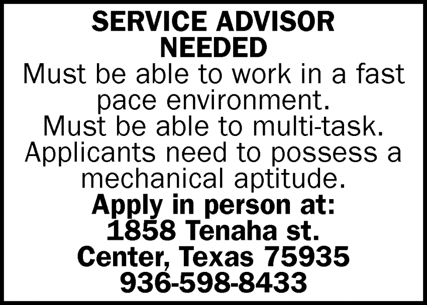 Service Advisor Needed, Wright Chrysler Dodge Jeep, Center, TX