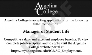 Manager of Student Life, Angelina College